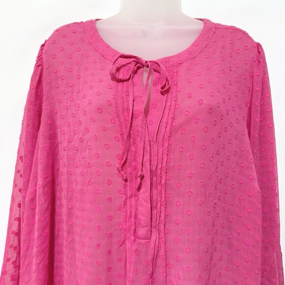 Torrid Womens Pink V-Neck Tassel Swiss Dot Sheer Peasant Blouse Top Size 3X - Picture 2 of 10